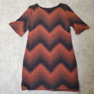 Perceptions New York Orange & Black Chevron Knit Dress Size 14